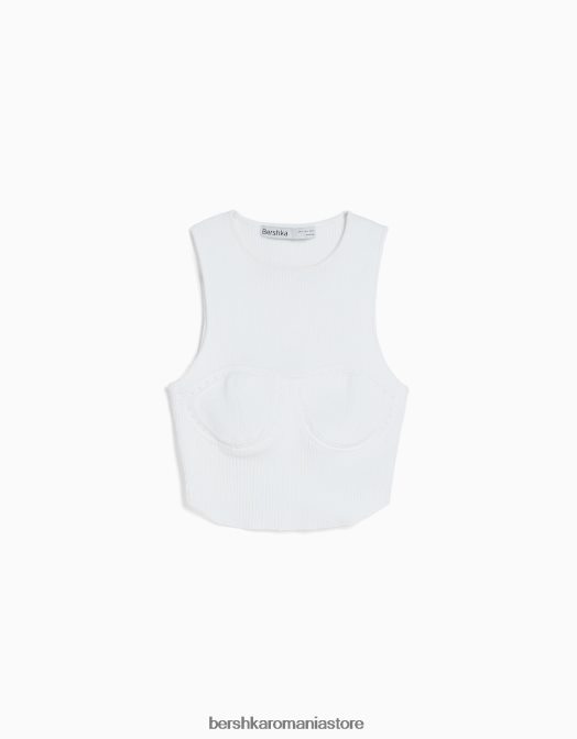 Bershka femei top din tricot deschis fără mâneci alb Z86D756 îmbrăcăminte