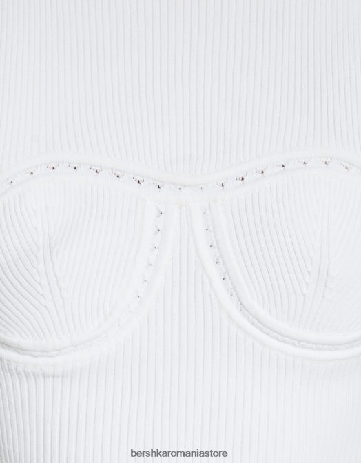 Bershka femei top din tricot deschis fără mâneci alb Z86D756 îmbrăcăminte