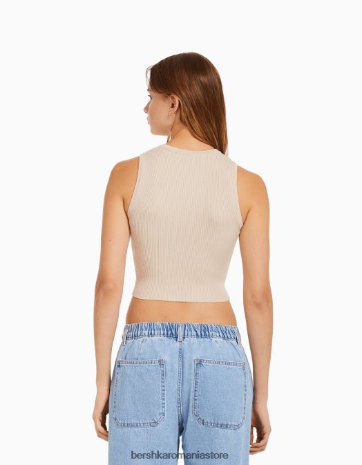 Bershka femei top din tricot fără mâneci nisip Z86D885 îmbrăcăminte