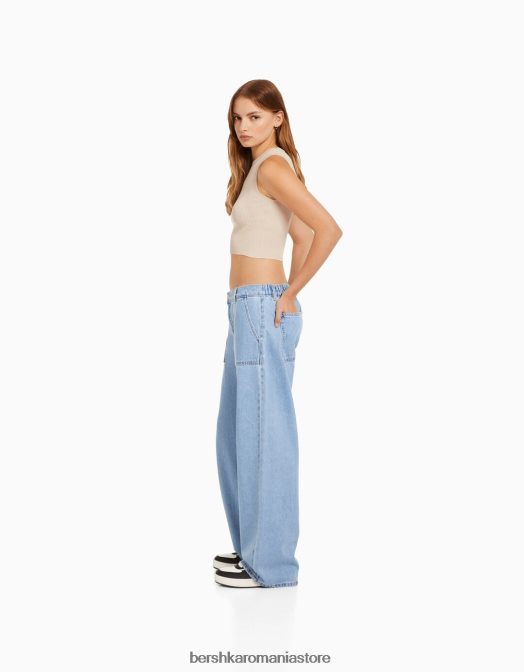 Bershka femei top din tricot fără mâneci nisip Z86D885 îmbrăcăminte