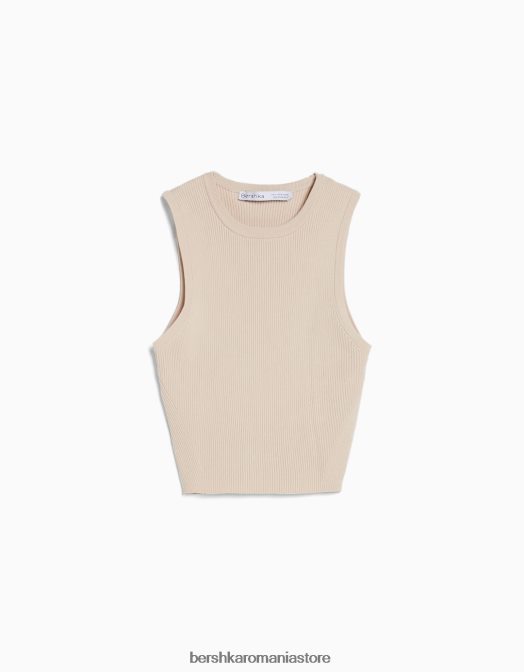 Bershka femei top din tricot fără mâneci nisip Z86D885 îmbrăcăminte