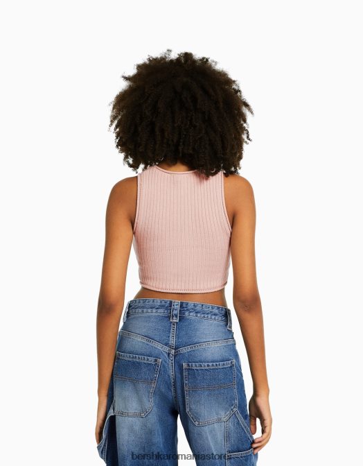 Bershka femei top din tricot fără mâneci roz Z86D841 îmbrăcăminte