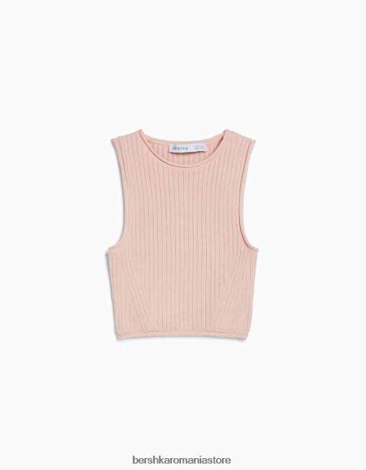 Bershka femei top din tricot fără mâneci roz Z86D841 îmbrăcăminte