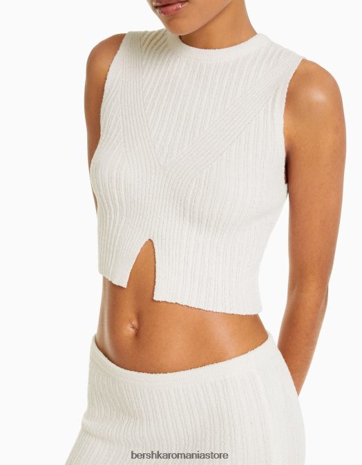 Bershka femei top din tricot rustic cremă Z86D689 îmbrăcăminte