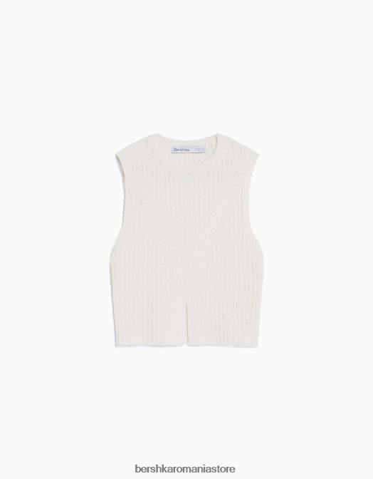 Bershka femei top din tricot rustic cremă Z86D689 îmbrăcăminte