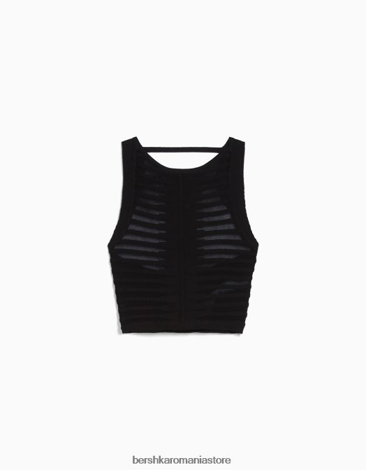 Bershka femei top din tricot transparent negru Z86D783 îmbrăcăminte