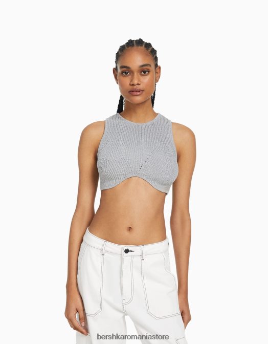 Bershka femei top fără mâneci din tricot metalic argint Z86D842 îmbrăcăminte