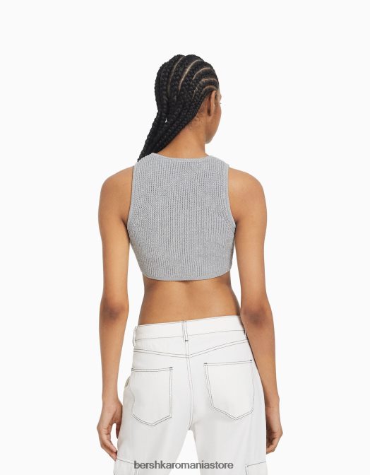Bershka femei top fără mâneci din tricot metalic argint Z86D842 îmbrăcăminte