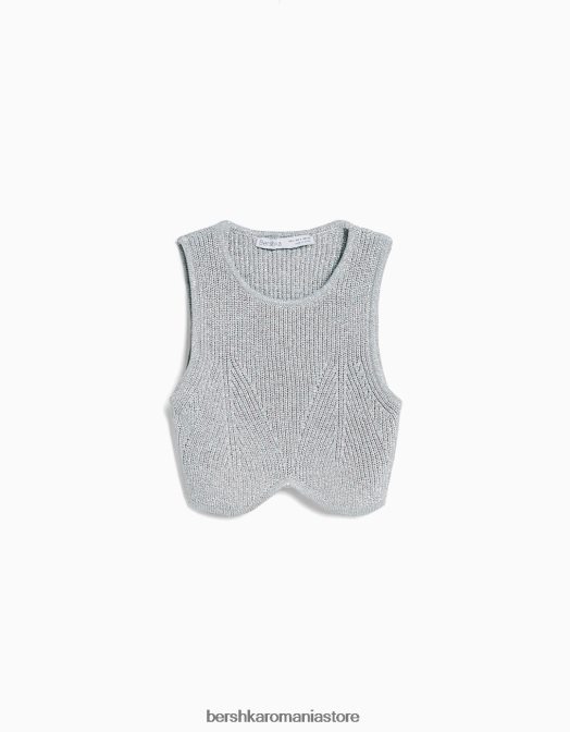 Bershka femei top fără mâneci din tricot metalic argint Z86D842 îmbrăcăminte