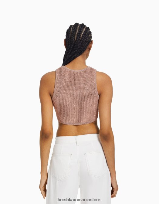 Bershka femei top fără mâneci din tricot metalic roz Z86D843 îmbrăcăminte