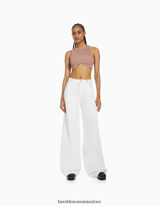 Bershka femei top fără mâneci din tricot metalic roz Z86D843 îmbrăcăminte