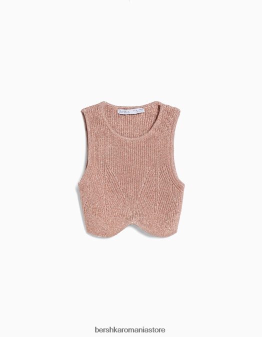 Bershka femei top fără mâneci din tricot metalic roz Z86D843 îmbrăcăminte