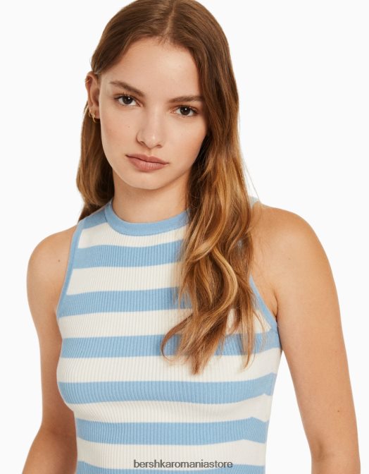 Bershka femei top fără mâneci din tricot în dungi albastru deschis Z86D883 îmbrăcăminte