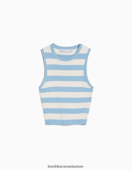 Bershka femei top fără mâneci din tricot în dungi albastru deschis Z86D883 îmbrăcăminte
