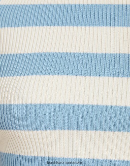 Bershka femei top fără mâneci din tricot în dungi albastru deschis Z86D883 îmbrăcăminte