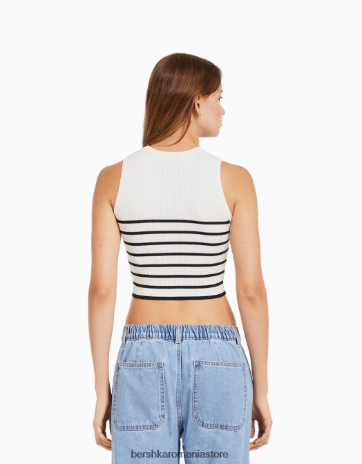 Bershka femei top fără mâneci din tricot în dungi cremă Z86D884 îmbrăcăminte