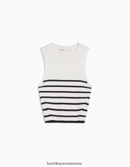 Bershka femei top fără mâneci din tricot în dungi cremă Z86D884 îmbrăcăminte