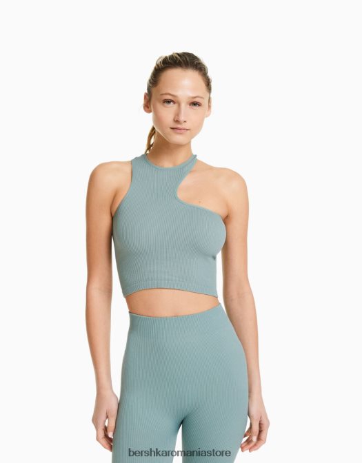 Bershka femei top fără mâneci fără cusături asimetric verde Z86D878 îmbrăcăminte