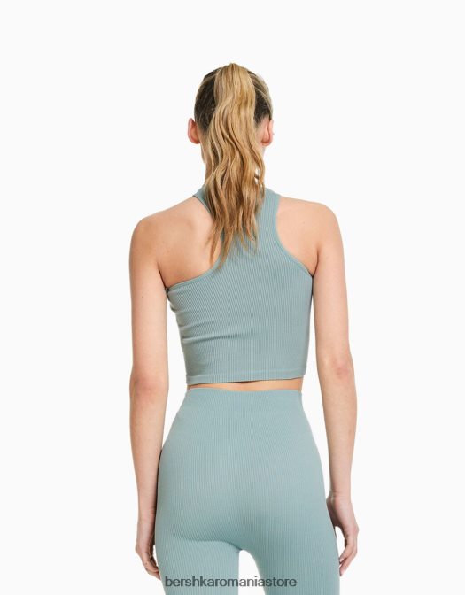 Bershka femei top fără mâneci fără cusături asimetric verde Z86D878 îmbrăcăminte