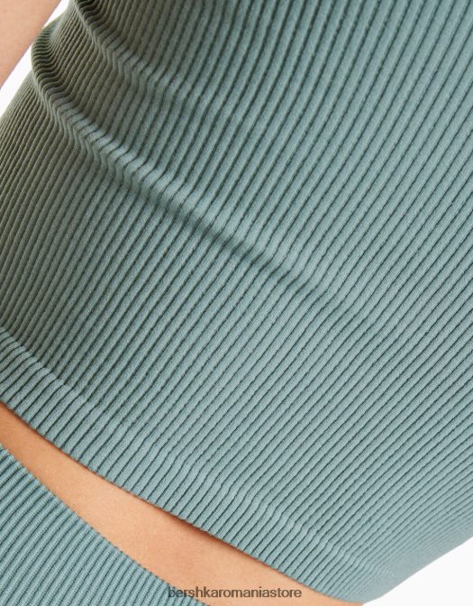 Bershka femei top fără mâneci fără cusături asimetric verde Z86D878 îmbrăcăminte