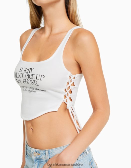 Bershka femei top fără mâneci imprimat cu legături laterale cremă Z86D679 îmbrăcăminte