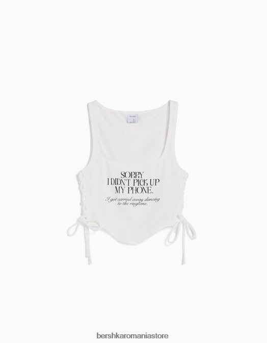 Bershka femei top fără mâneci imprimat cu legături laterale cremă Z86D679 îmbrăcăminte