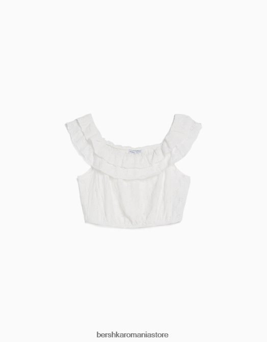 Bershka femei top fără umeri cu broderie elvețiană cremă Z86D854 îmbrăcăminte