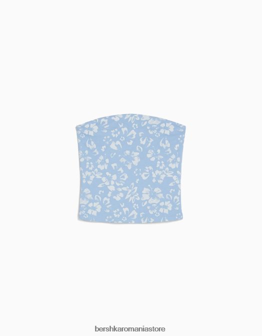 Bershka femei top tip bandeau imprimat albastru Z86D882 îmbrăcăminte