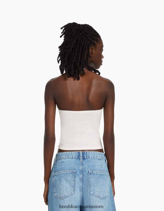 Bershka femei top tip bandeau imprimat aproape alb Z86D886 îmbrăcăminte