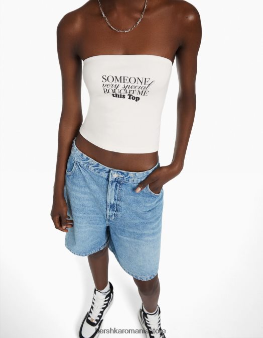 Bershka femei top tip bandeau imprimat aproape alb Z86D886 îmbrăcăminte