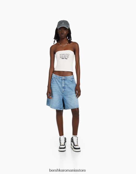 Bershka femei top tip bandeau imprimat aproape alb Z86D886 îmbrăcăminte