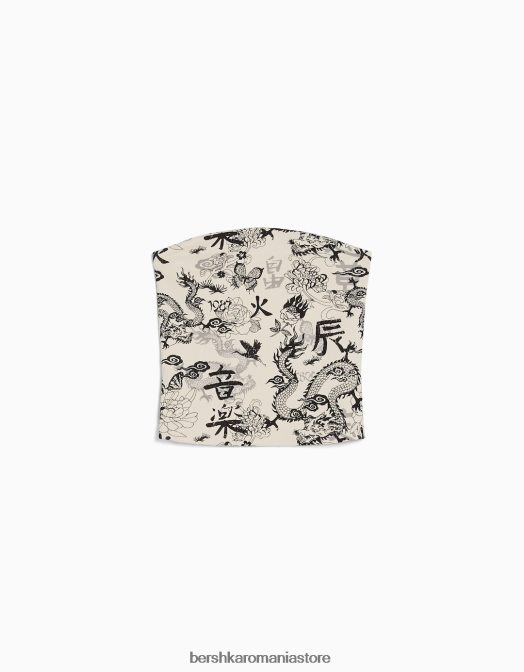 Bershka femei top tip bandeau imprimat cremă Z86D652 îmbrăcăminte