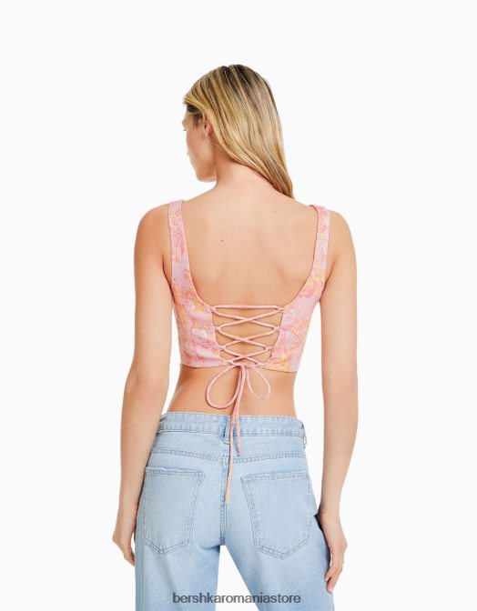 Bershka femei top tip corset cu bretele cu imprimeu texturat roz Z86D659 îmbrăcăminte