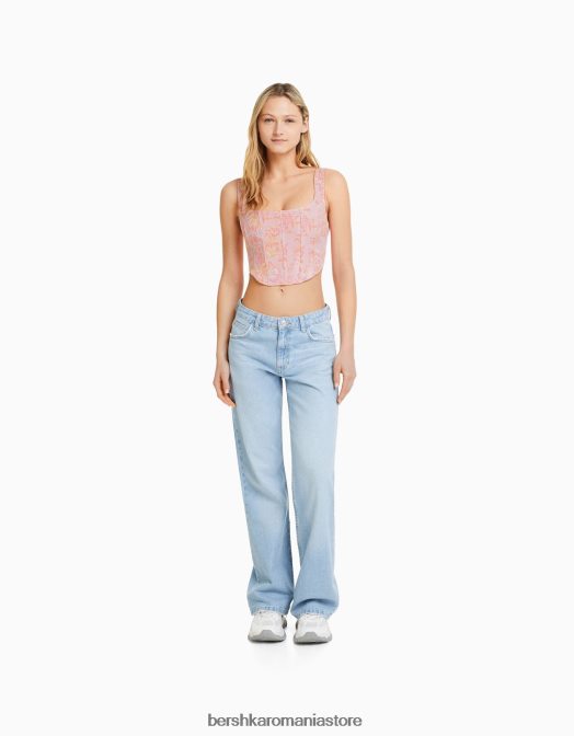 Bershka femei top tip corset cu bretele cu imprimeu texturat roz Z86D659 îmbrăcăminte