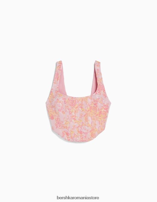 Bershka femei top tip corset cu bretele cu imprimeu texturat roz Z86D659 îmbrăcăminte