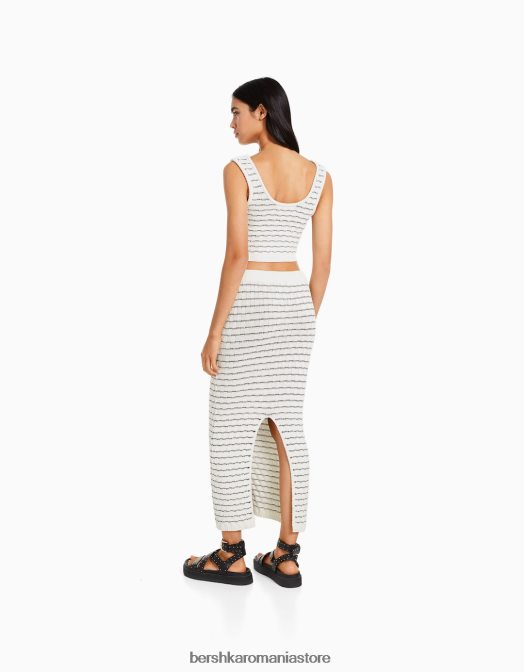 Bershka femei top tricotat cu bretele largi alb Z86D844 îmbrăcăminte