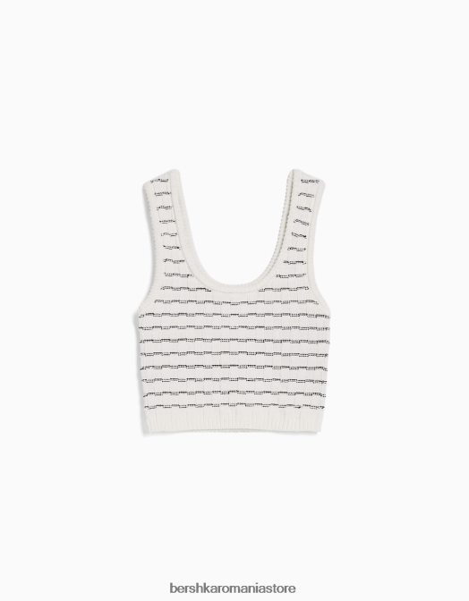 Bershka femei top tricotat cu bretele largi alb Z86D844 îmbrăcăminte