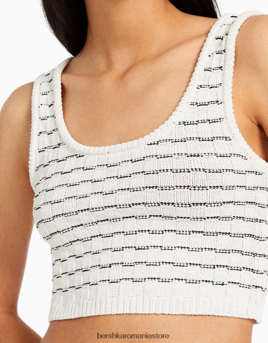 Bershka femei top tricotat cu bretele largi alb Z86D844 îmbrăcăminte