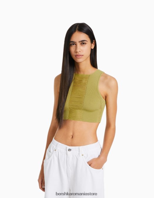 Bershka femei top tricotat deschis verde Z86D855 îmbrăcăminte