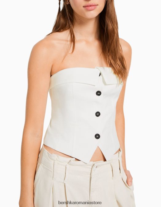 Bershka femei vestă de corset croită cu umeri expuși aproape alb Z86D683 îmbrăcăminte