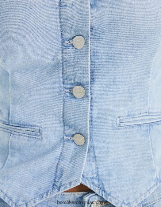 Bershka femei vestă din denim cu umeri și nasturi expuși albastru deschis Z86D1955 îmbrăcăminte