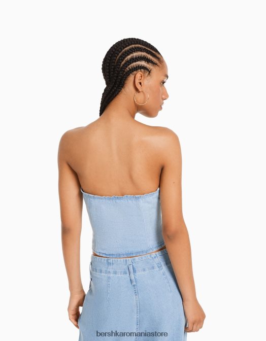 Bershka femei vestă din denim cu umeri și nasturi expuși albastru deschis Z86D713 îmbrăcăminte