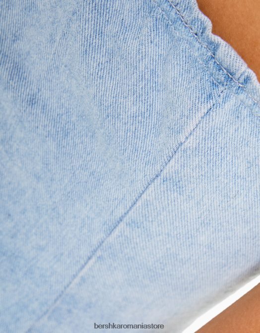 Bershka femei vestă din denim cu umeri și nasturi expuși albastru deschis Z86D713 îmbrăcăminte