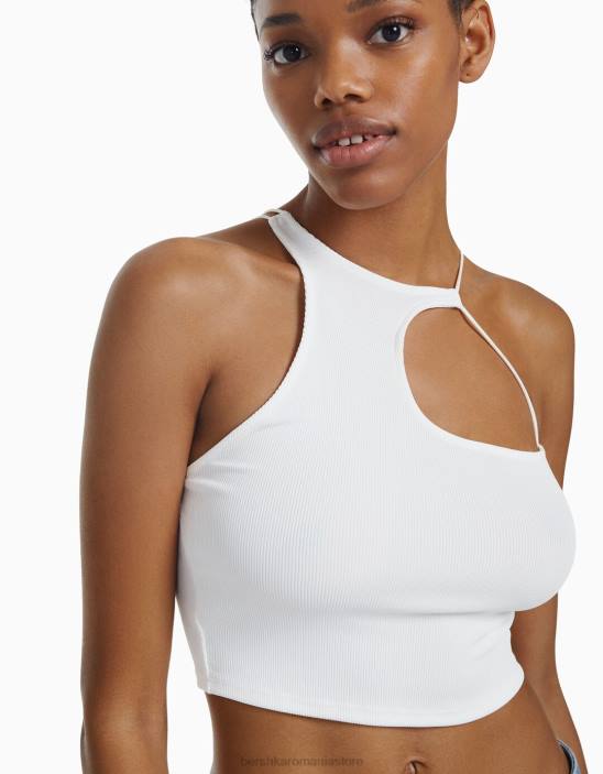 Z86D708 femei alb crop top asimetric fără mâneci Bershka îmbrăcăminte