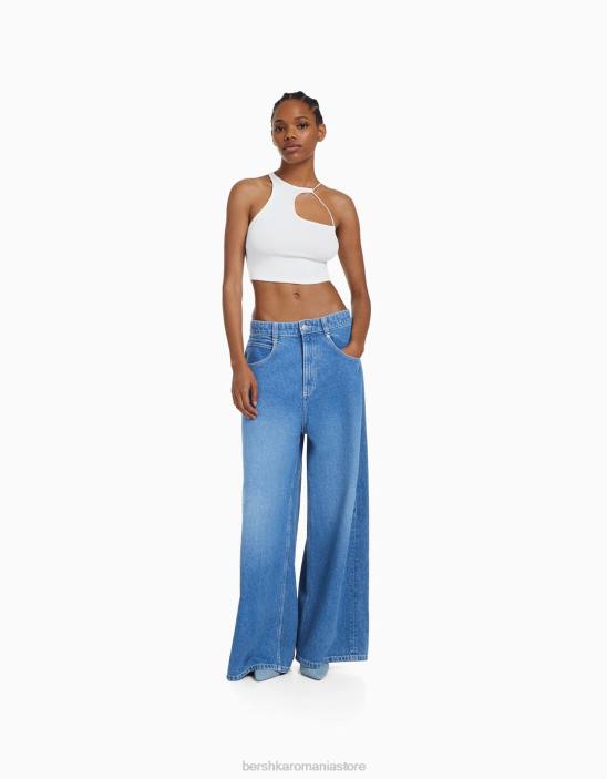 Z86D708 femei alb crop top asimetric fără mâneci Bershka îmbrăcăminte