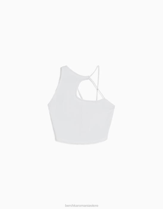 Z86D708 femei alb crop top asimetric fără mâneci Bershka îmbrăcăminte