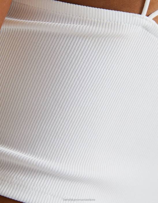 Z86D708 femei alb crop top asimetric fără mâneci Bershka îmbrăcăminte