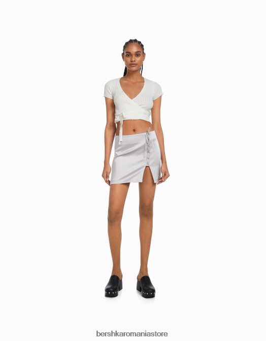 Bershka femei pulover balerina incrucisata cu maneca scurta cu fundita cremă Z86D535 îmbrăcăminte