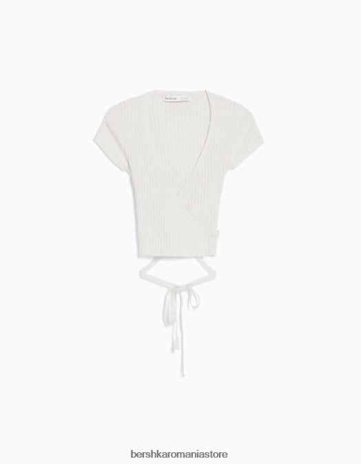 Bershka femei pulover balerina incrucisata cu maneca scurta cu fundita cremă Z86D535 îmbrăcăminte