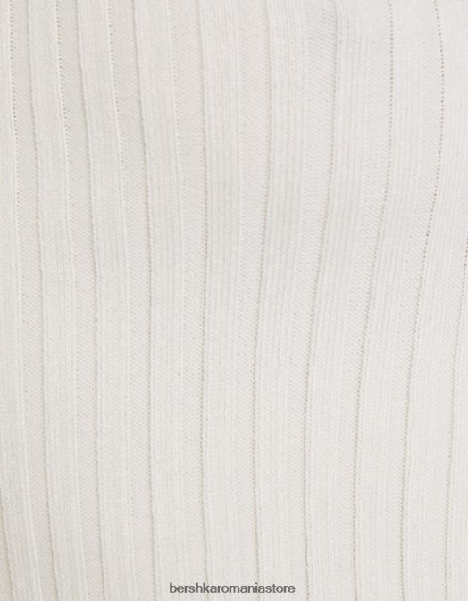 Bershka femei pulover cu coaste cu decolteu în V cremă Z86D979 îmbrăcăminte